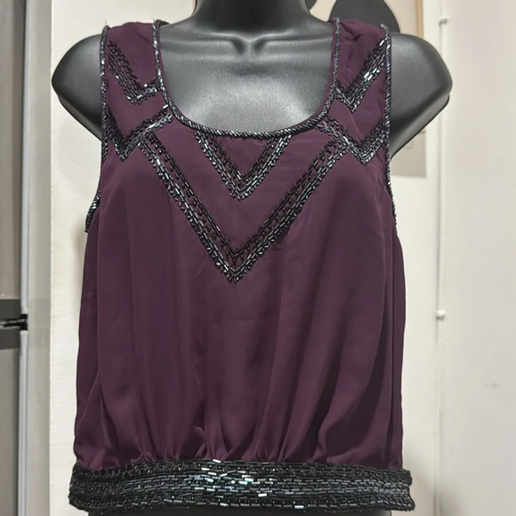 NWT Dex Beaded Purple Top. size Small. Black Beads. Missing sheer skirt. Holiday - Picture 1 of 6